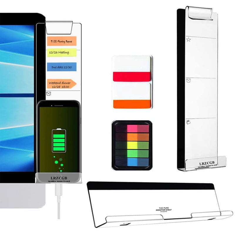 LRZCGB Acrylic Monitor Sticky Note Holder Transparent Message Board Reminder for Computer Screen (Right) - Image 1